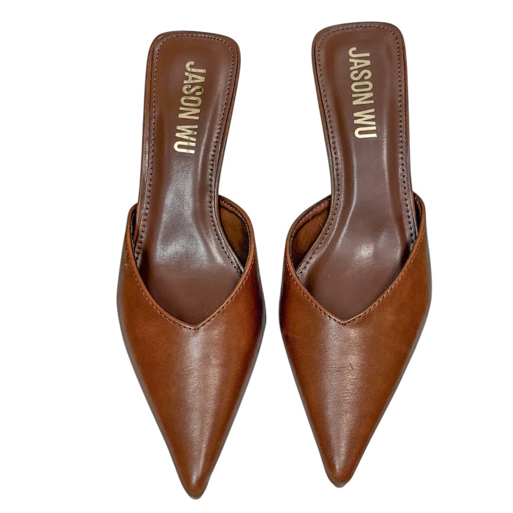 Jason Wu Torai Leather Pointed Toe Kitten Heel Mule Pumps